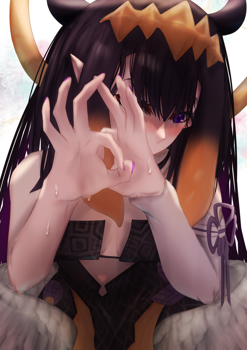 1girl absurdres black_collar blush breasts collar fur-trimmed_collar halo headpiece highres hololive hololive_english low_wings ninomae_ina'nis pointy_ears purple_hair purple_nails small_breasts tagme tentacle_hair user_cugy7357 violet_eyes virtual_youtuber wings