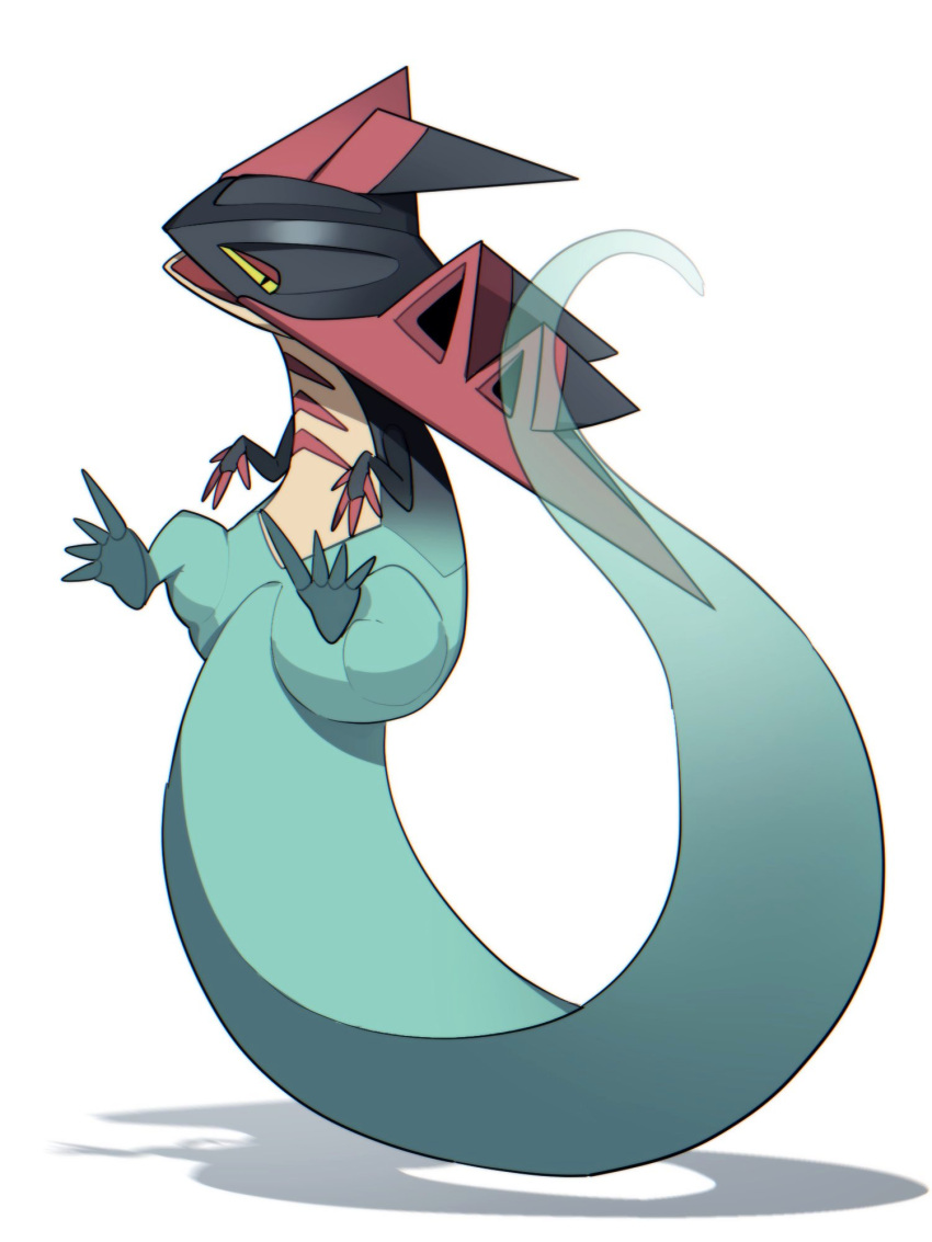 alu_drp claws commentary_request dragapult floating full_body gen_8_pokemon half-closed_eyes highres looking_at_viewer no_humans open_mouth pokemon pokemon_(creature) solo transparent_skin white_background