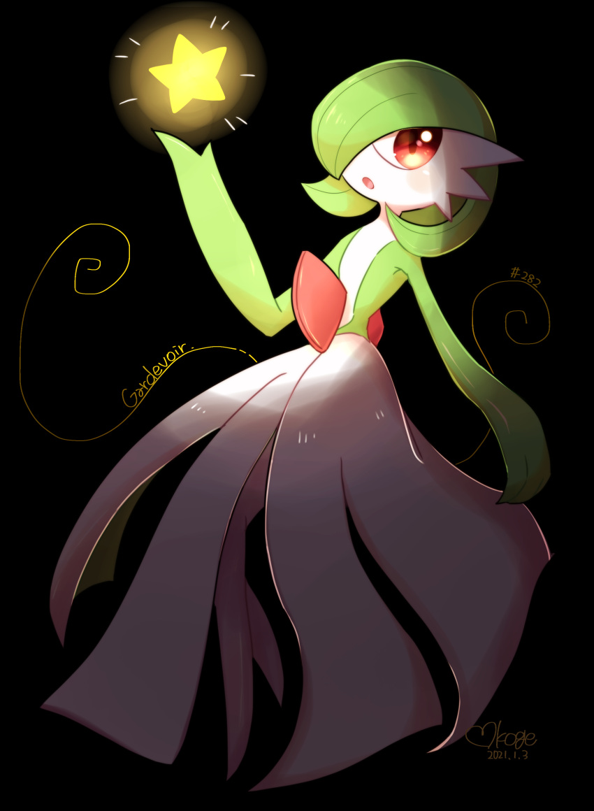 :o absurdres character_name commentary dated full_body gardevoir gen_3_pokemon highres no_humans number okoge_(simokaji) open_mouth pokedex_number pokemon pokemon_(creature) red_eyes signature solo star_(symbol) tongue