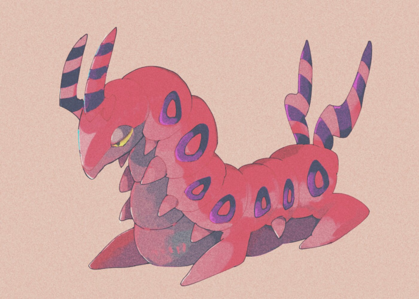 bug centipede commentary_request film_grain full_body gen_5_pokemon half-closed_eyes horns lying mishiro_(msr_pk) no_humans on_stomach pokemon pokemon_(creature) scolipede solo