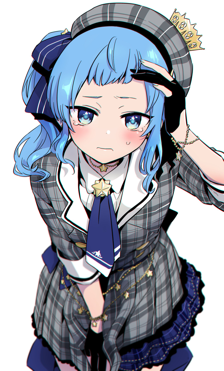 1girl absurdres beret blue_eyes blue_hair hair_between_eyes hat highres hololive hoshimachi_suisei long_hair looking_at_viewer open_mouth short_bangs side_ponytail smile solo star_(symbol) tsumumi_(kandume103) virtual_youtuber