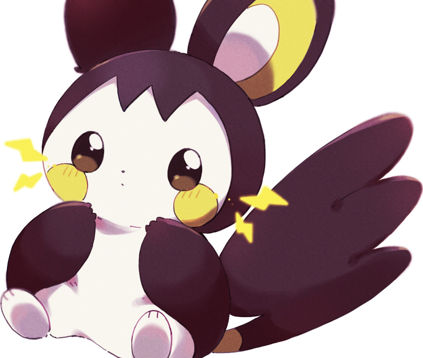 brown_eyes closed_mouth commentary_request creature electricity emolga gen_5_pokemon hands_up highres looking_at_viewer no_humans pokemon pokemon_(creature) simple_background sitting solo toes usoko_(sani_ma_ru) white_background