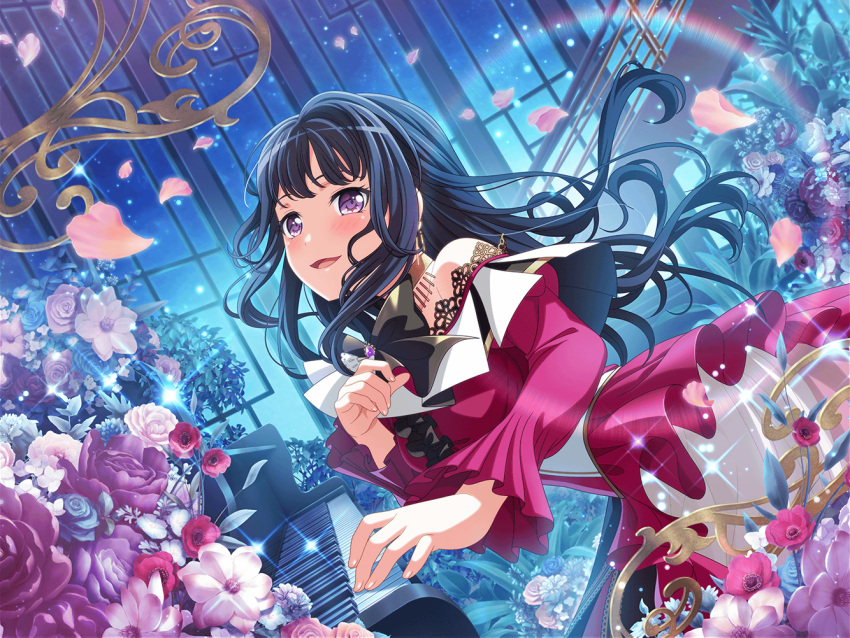 bang_dream! black_hair dress long_hair official_art shirokane_rinko smile violet_eyes