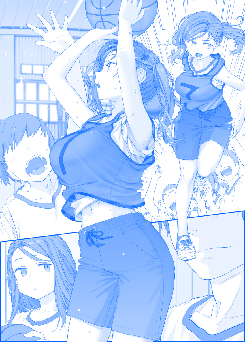 1girl basketball_jersey faceless faceless_male getsuyoubi_no_tawawa highres himura_kiseki sweat