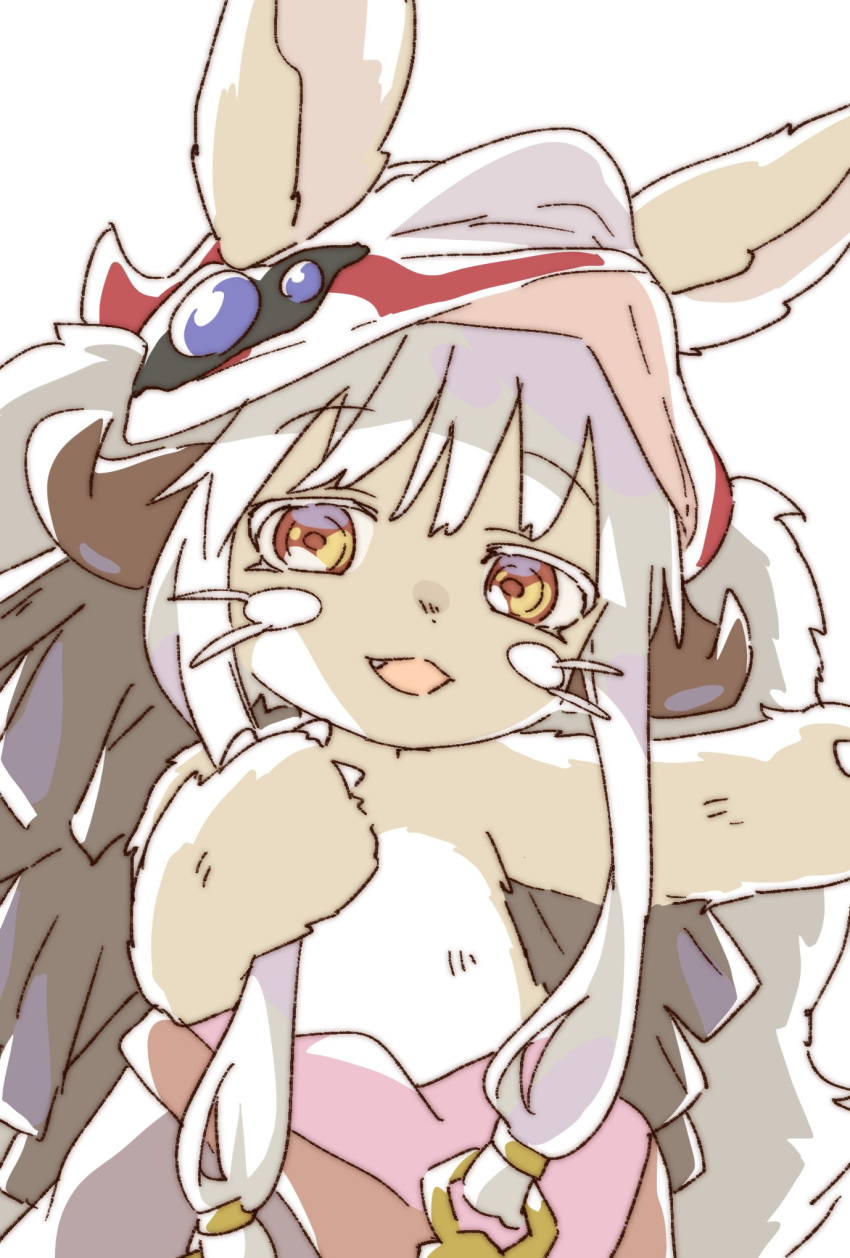 1other :3 animal_ears eyebrows_visible_through_hair furry highres looking_at_viewer made_in_abyss namori nanachi_(made_in_abyss) open_mouth solo white_hair yellow_eyes