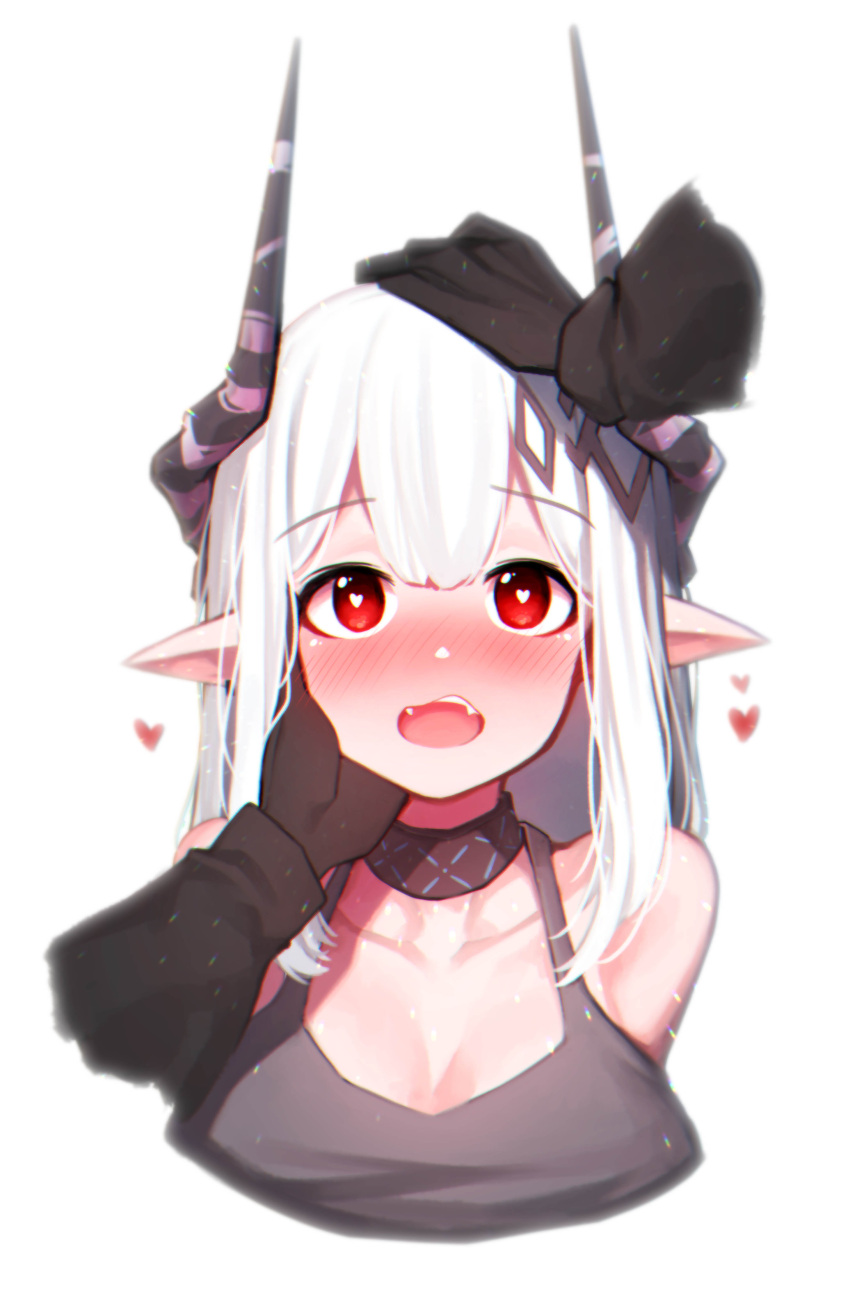 absurdres arknights beudelb blush breasts highres horns large_breasts mudrock_(arknights) open_mouth red_eyes tagme white_hair