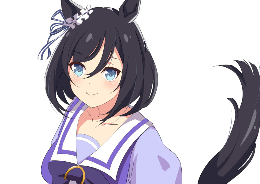 1girl animal_ears blush breasts cat_ears eishin_flash_(umamusume) eyebrows_visible_through_hair horse_ears horse_girl horse_tail kuroha_uma long_hair looking_at_viewer smile solo tail umamusume upper_body