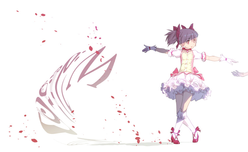 1girl ballerina bubble_skirt choker full_body gloves hair_ornament hair_ribbon highres kaname_madoka looking_away mahou_shoujo_madoka_magica pink_eyes pink_ribbon puffy_short_sleeves puffy_sleeves ribbon short_sleeves short_twintails skirt twintails washu_junkyu white_gloves white_legwear