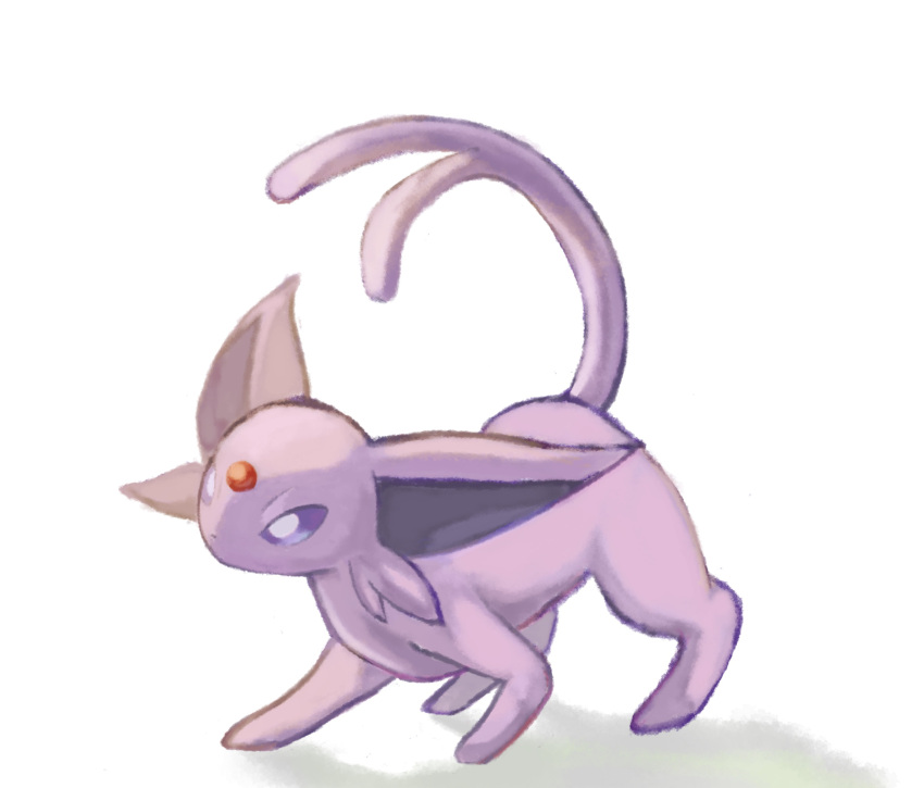 commentary espeon forehead_jewel forked_tail full_body gen_2_pokemon highres no_humans pn_(ltpn_257) pokemon pokemon_(creature) solo standing tail violet_eyes white_background