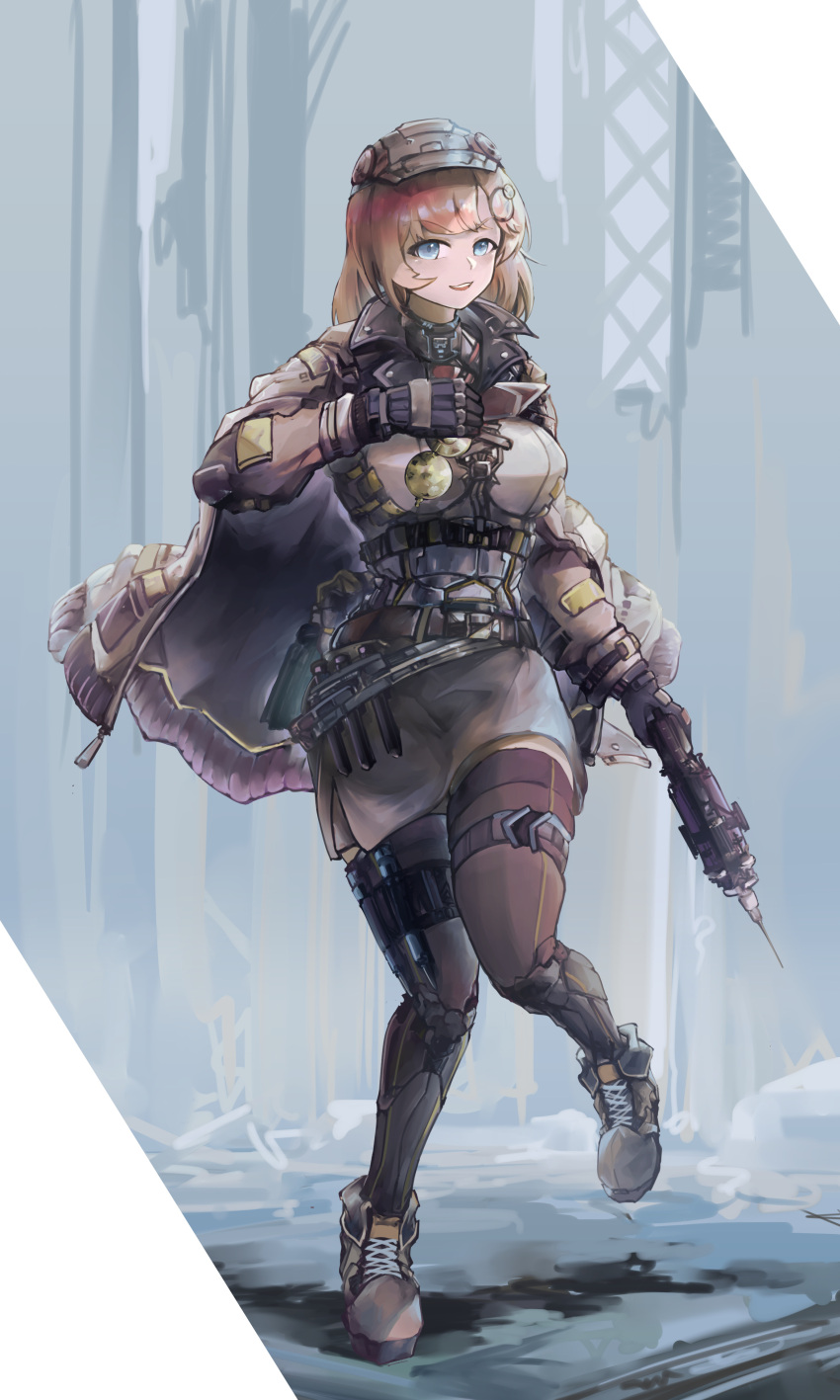 1girl absurdres bangs blonde_hair blue_eyes boots cyberpunk eyebrows_visible_through_hair highres hololive hololive_english looking_at_viewer shadow solo test_tube virtual_youtuber vyragami watson_amelia