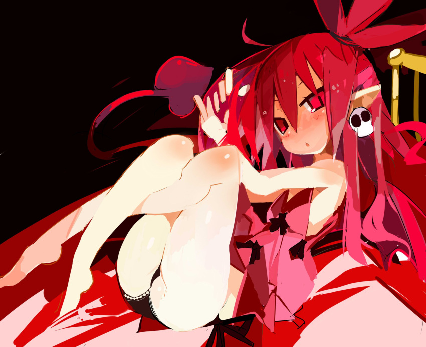 1girl ass bare_legs demon_girl demon_tail demon_wings disgaea etna flat_chest highres looking_at_viewer makai_senki_disgaea miyakawa106 pointy_ears red_eyes redhead short_hair slit_pupils solo tail twintails wings