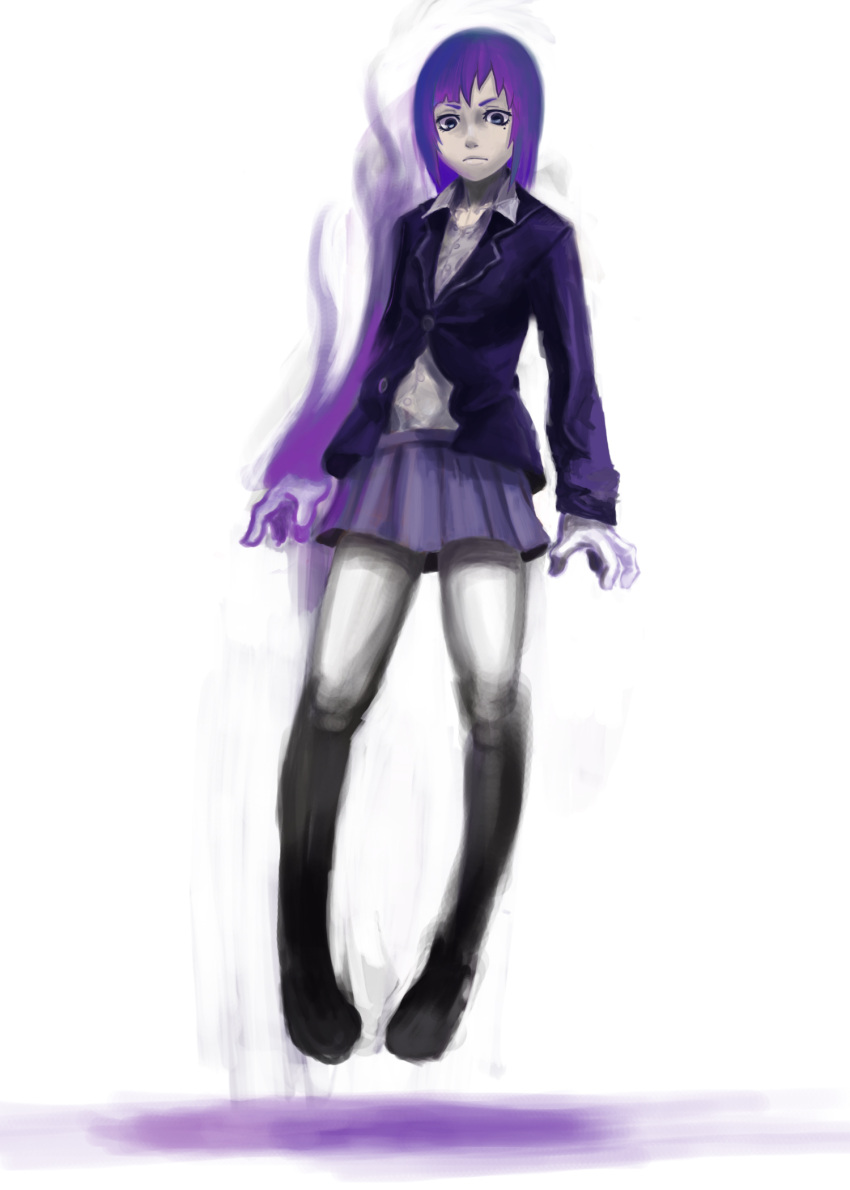 floating glowing grey_eyes highres mole original pantyhose purple_hair s-kan skirt solo white_legwear