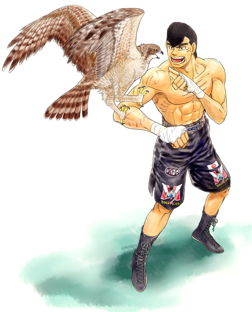 bird boots hajime_no_ippo hawk highres male muscle shinobibe_himika shorts takamura_mamoru