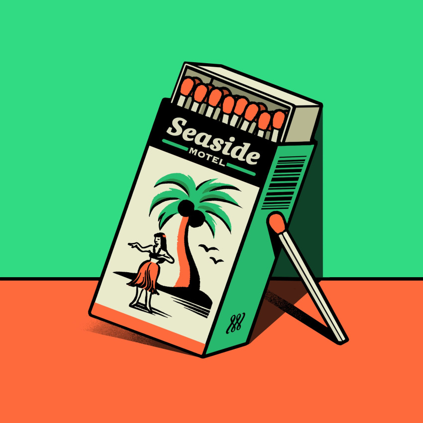 barcode box english_text flat_color highres limited_palette matchbox matches minillustration no_humans original palm_tree shadow tree