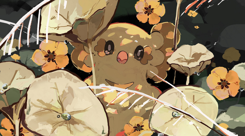 absurdres bird black_eyes bright_pupils closed_mouth commentary_request flower gen_7_pokemon highres kamonabe_(kamonabeekon) looking_at_viewer no_humans oricorio oricorio_(pom-pom) pokemon pokemon_(creature) solo white_pupils yellow_flower