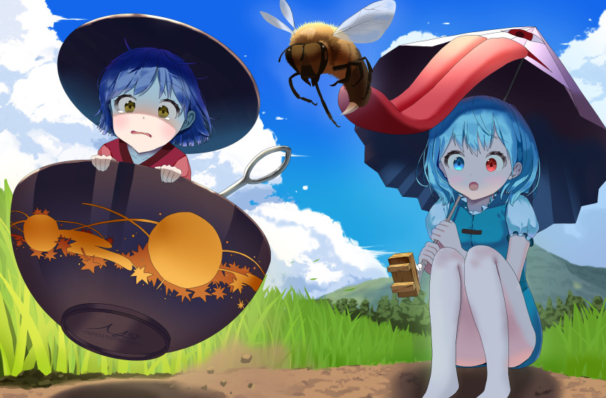 2girls absurdres highres multiple_girls nerkia sukuna_shinmyoumaru tatara_kogasa touhou umbrella wasp