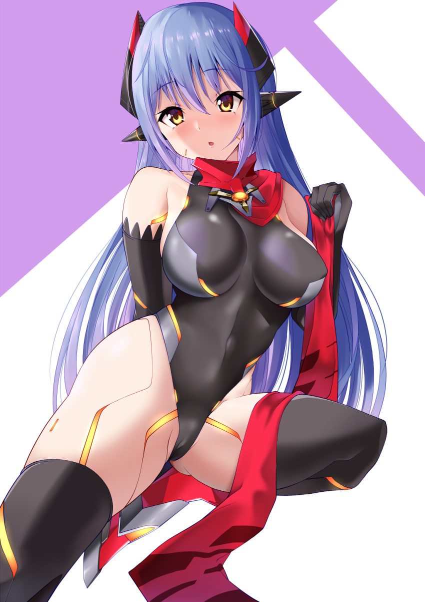 1girl android breasts daive highres joints large_breasts long_hair poppi_(xenoblade) poppi_qtpi_(xenoblade) purple_hair robot_ears robot_joints scarf solo thigh-highs xenoblade_chronicles_(series) xenoblade_chronicles_2 yellow_eyes