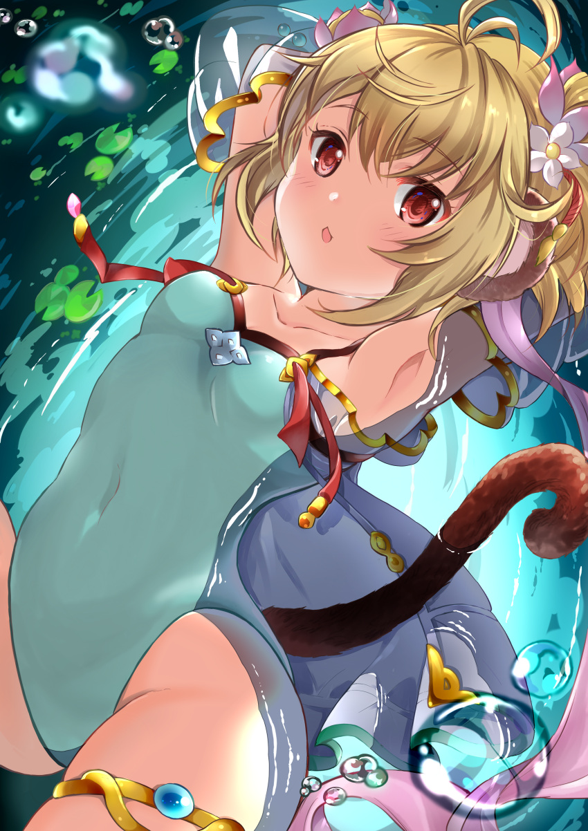 absurdres andira_(granblue_fantasy) animal_ears breasts covered_navel erune granblue_fantasy green_swimsuit highleg highleg_swimsuit highres huge_filesize mashimaro_tabetai monkey_ears monkey_girl monkey_tail one-piece_swimsuit swimsuit tail thighs