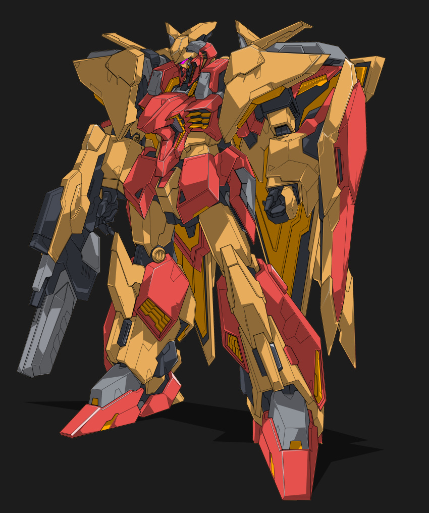 absurdres beastkingbarbaros black_background clenched_hands fusion gun gundam gundam_hathaway's_flash highres holding holding_gun holding_weapon mecha messer_(mobile_suit) mobile_suit no_humans science_fiction solo standing visor weapon xi_gundam