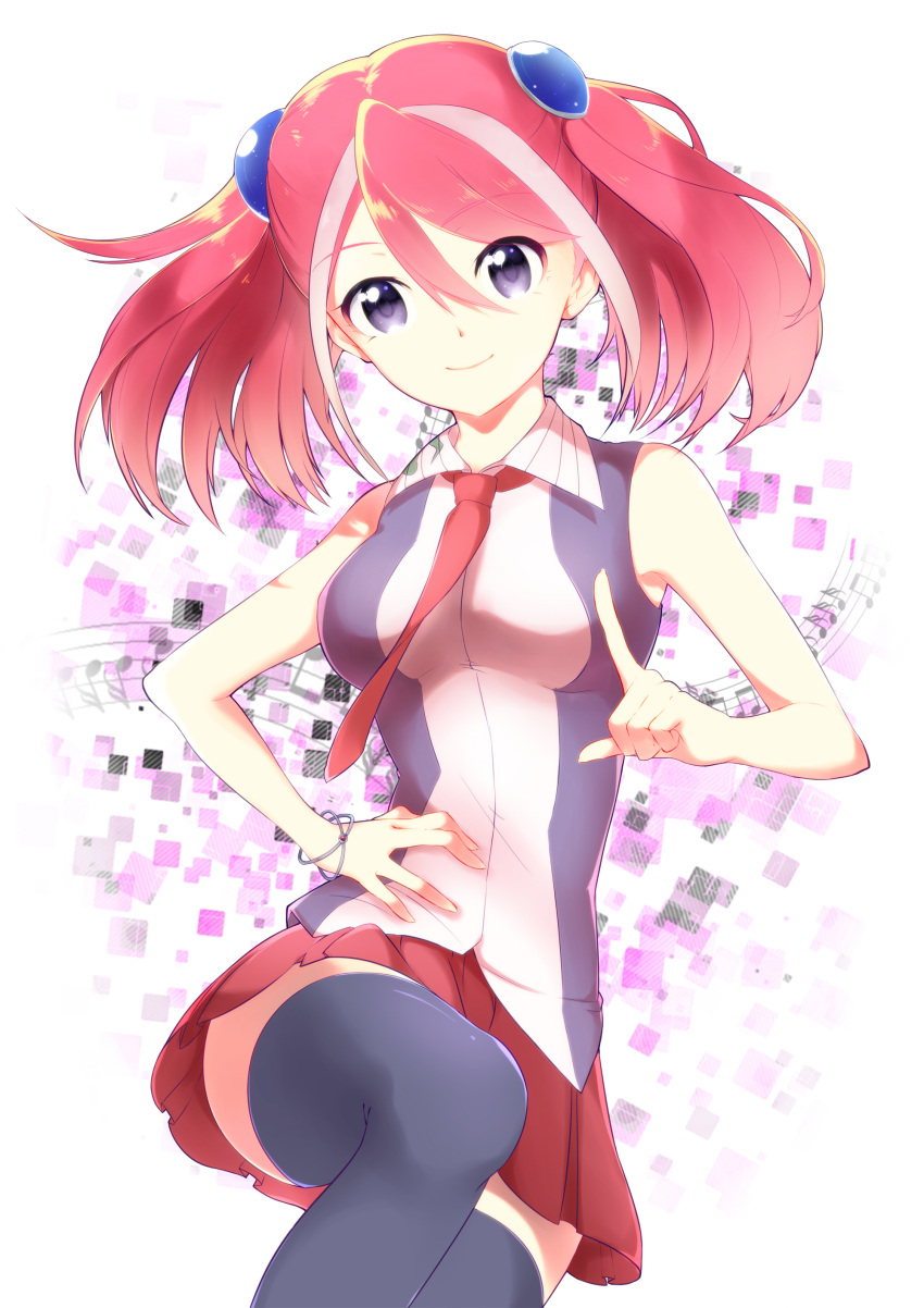 1girl blue_eyes bracelet exposed_shoulders hiiragi_yuzu multicolored_hair pink_hair pink_neckwear sorausagi yuu-gi-ou yuu-gi-ou_arc-v zettai_ryouiki