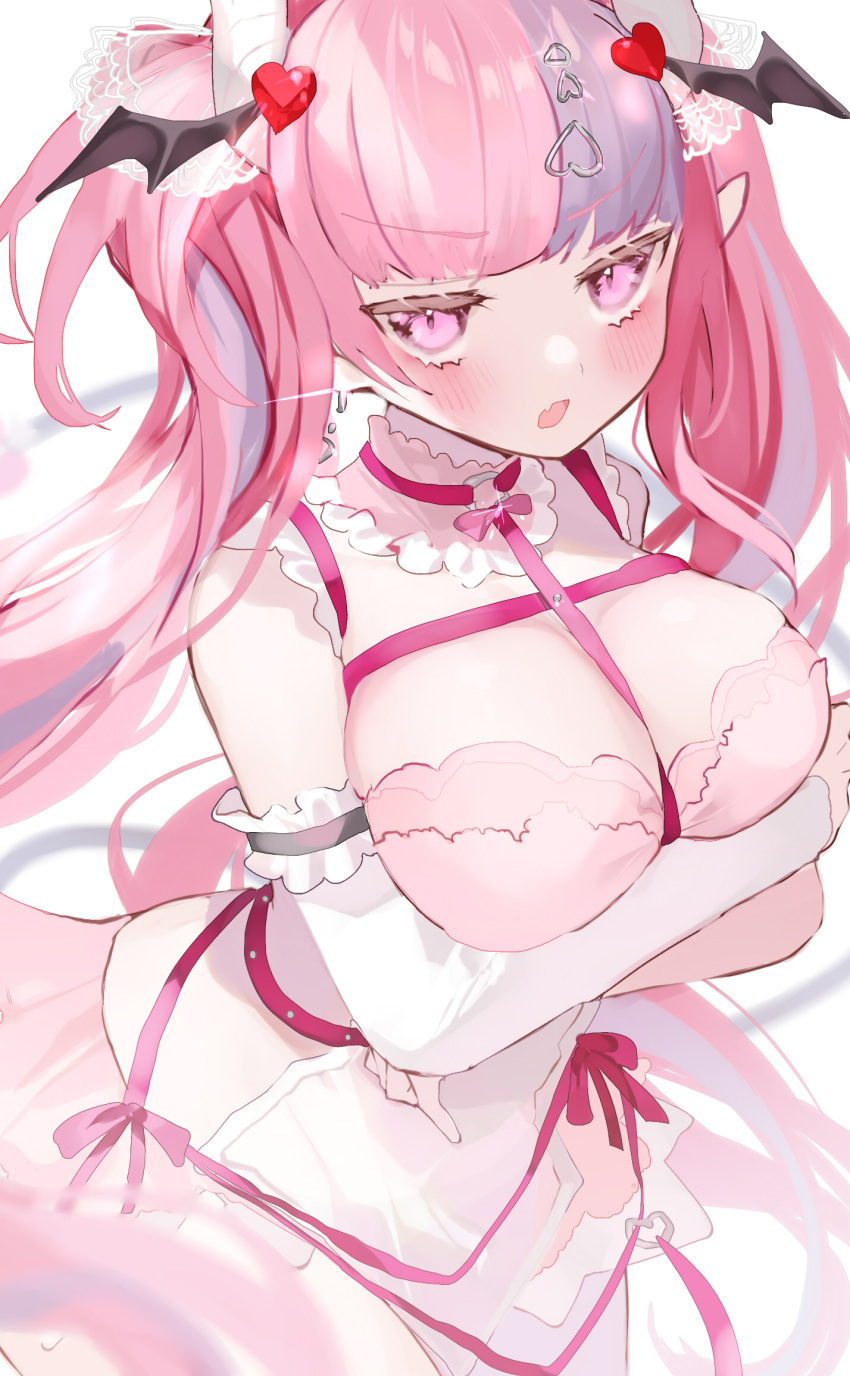 1girl absurdly_long_hair bangs breasts harness highres hinamori_(18ar0) ironmouse large_breasts long_hair multicolored_hair pink_hair pointy_ears solo streaked_hair tsundere twintails very_long_hair vshojo