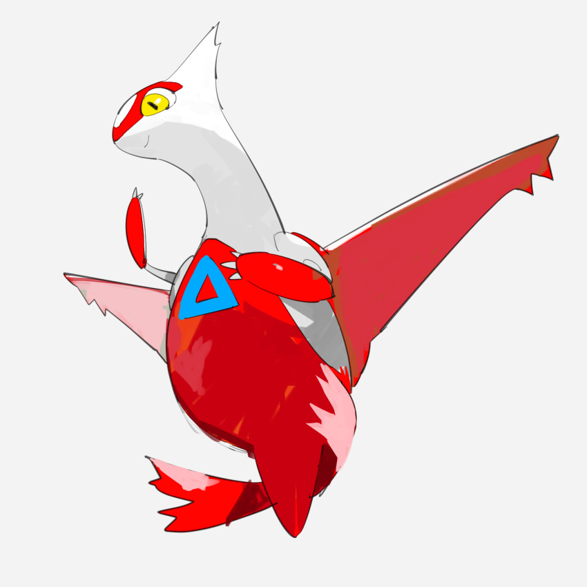 animal_focus apios1 claws closed_mouth commentary dragon floating gen_3_pokemon grey_background hand_up happy highres latias legendary_pokemon looking_down no_humans pokemon pokemon_(creature) simple_background sketch smile solo wings yellow_eyes