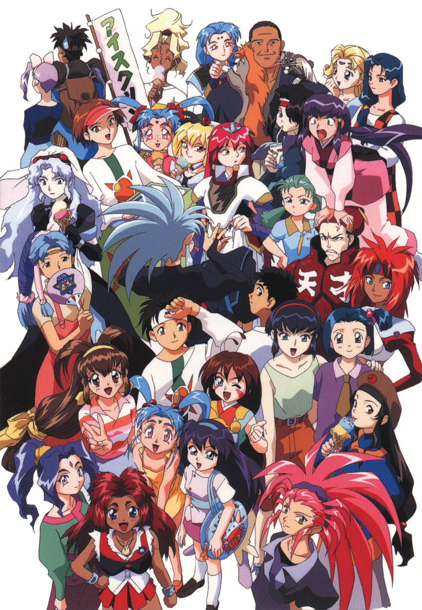 1990s_(style) 5boys 6+girls afura_mann alielle amano_misao_(pretty_sammy) crossover el_hazard hakubi_washuu highres ifurita ifurita_tv jessie_gurtland jinnai_katsuhiko jinnai_nanami kanzaki_akari kuramitsu_mihoshi mahou_shoujo_pretty_sammy makibi_kiyone masaki_aeka_jurai masaki_sasami_jurai masaki_tenchi miz_mishtal mizuhara_makoto multiple_boys multiple_girls pretty_sammy_(character) retro_artstyle rune_venus ryou-ouki ryouko_(tenchi_muyou!) scan shayla-shayla simple_background tanya_natdhipytadd tenchi_muyou! tenchi_muyou!_uchuu_hen tsunami_(tenchi_muyou!) white_background