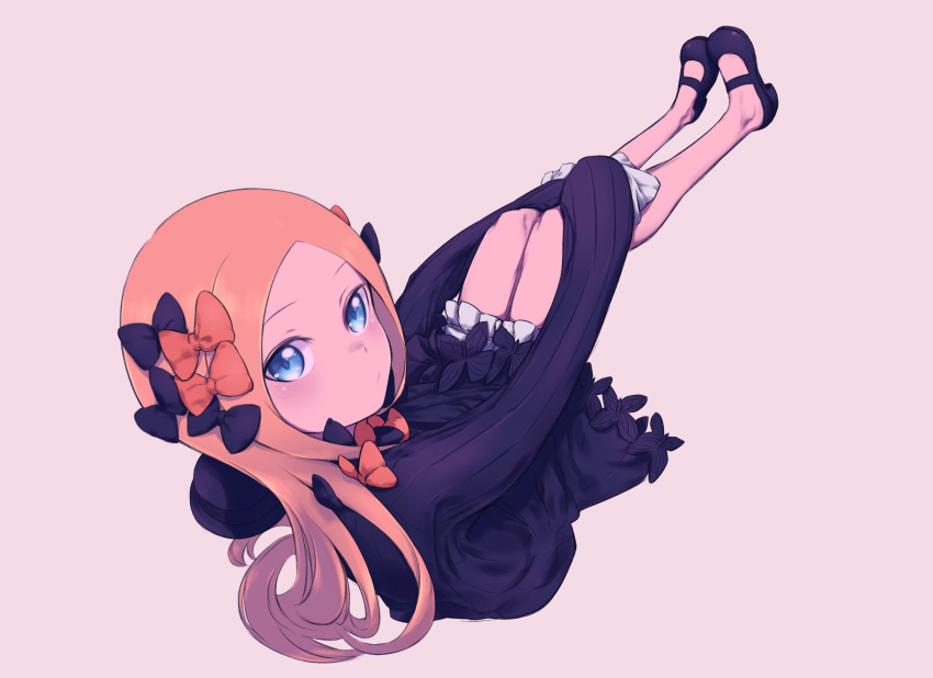 1girl abigail_williams_(fate) absurdres bangs black_bow black_dress blonde_hair blue_eyes bow breasts daisi_gi dress fate/grand_order fate_(series) hair_bow highres long_hair long_sleeves looking_at_viewer multiple_bows orange_bow ribbed_dress sleeves_past_fingers sleeves_past_wrists small_breasts solo
