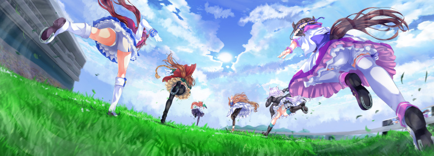 6+girls absurdres aiguillette animal_ears boots brown_hair capelet ear_covers frilled_coat grass_wonder_(umamusume) high_ponytail highres horse_ears horse_girl horse_tail horseshoe huge_filesize knee_boots long_hair long_sleeves mejiro_mcqueen_(umamusume) multiple_girls nanao_(m44132yf) orange_hair red_capelet short_hair silence_suzuka_(umamusume) special_week_(umamusume) symboli_rudolf_(umamusume) tail thigh-highs tokai_teio_(umamusume) umamusume white_footwear