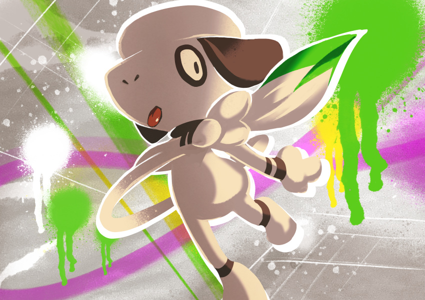 absurdres black_eyes commentary_request gen_2_pokemon highres huge_filesize leg_up looking_to_the_side no_humans outline paint paint_splatter pokemon pokemon_(creature) pokeno255 smeargle solo tongue tongue_out