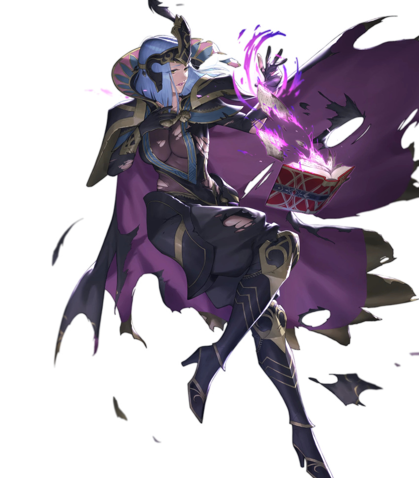 1girl arete_(fire_emblem) blue_hair bodystocking boots breasts fire_emblem fire_emblem_fates fire_emblem_heroes full_body gloves hair_ornament highres knee_boots large_breasts long_sleeves official_art pants short_hair solo transparent_background yellow_eyes