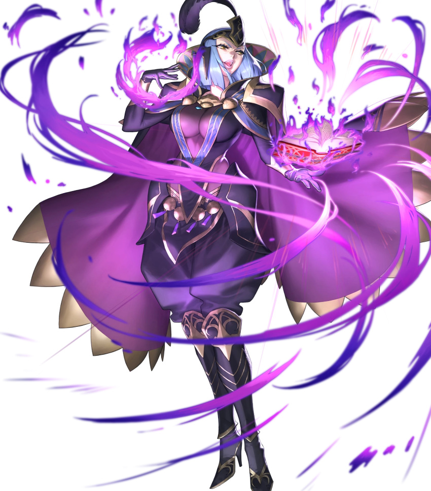 1girl arete_(fire_emblem) blue_hair bodystocking boots breasts fire_emblem fire_emblem_fates fire_emblem_heroes full_body gloves hair_ornament highres knee_boots large_breasts long_sleeves official_art pants short_hair solo transparent_background yellow_eyes