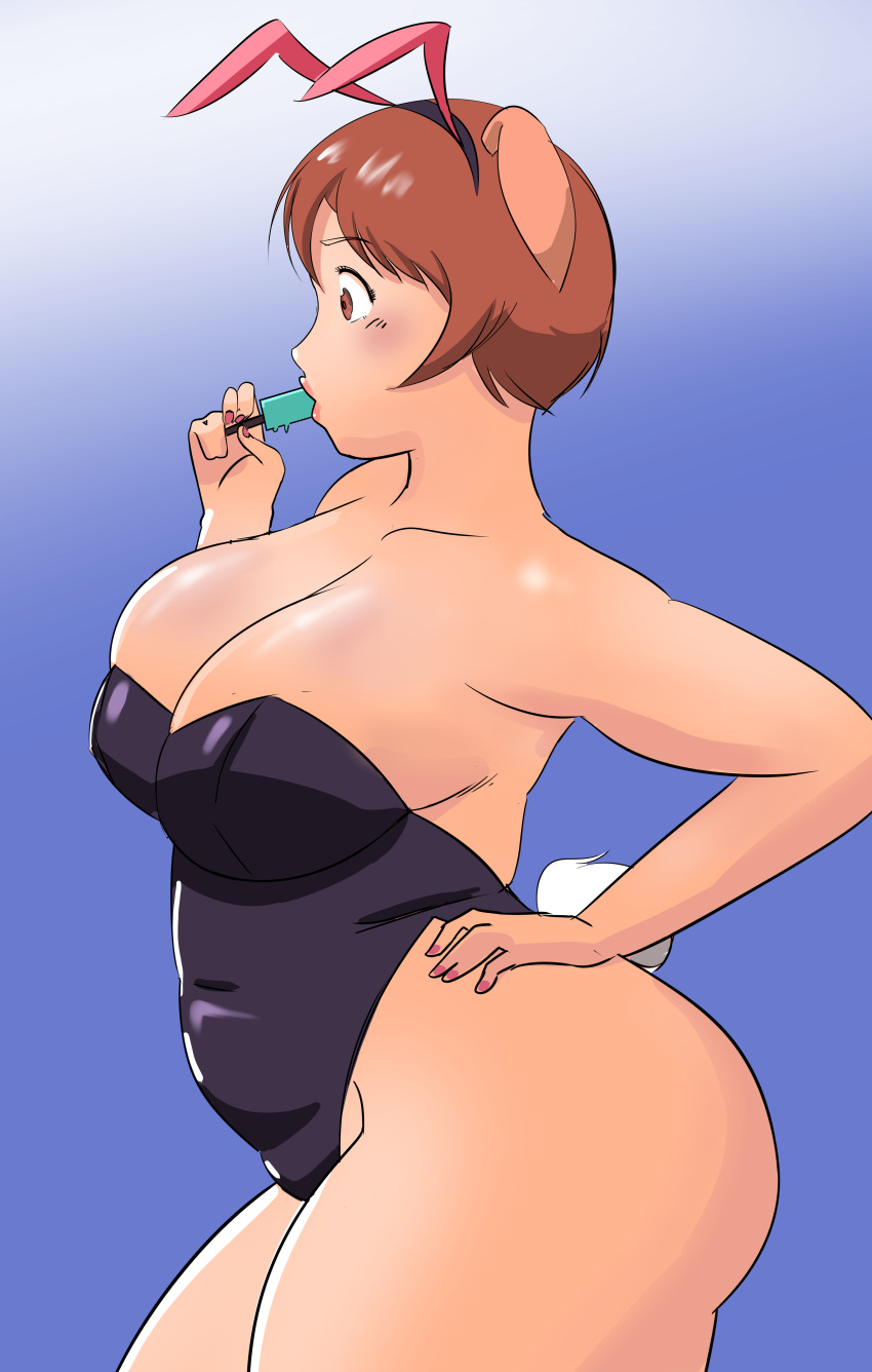 absurdres ass blue_swimsuit breasts curvy ears elf-san_wa_yaserarenai. highres large_breasts oku orc pig plump redhead school_swimsuit swimsuit thighs