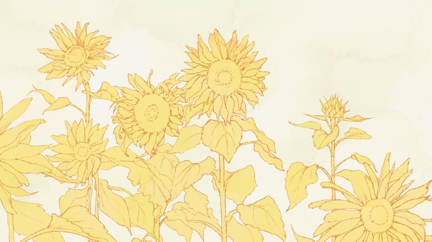 eob flower highres monochrome no_humans sketch sunflower vocaloid yellow_flower yellow_theme