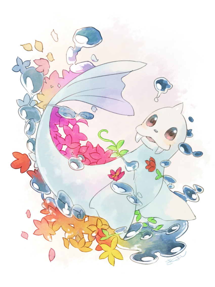 brown_eyes commentary_request dewgong gen_1_pokemon highres kikuyoshi_(tracco) leaf looking_to_the_side no_humans open_mouth pokemon pokemon_(creature) solo tusks water_drop white_background