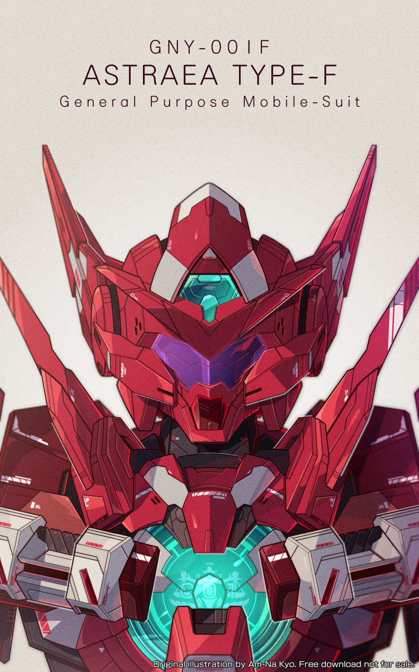 absurdres artist_name azzalea character_name english_commentary gradient gradient_background gundam gundam_00 gundam_00f gundam_astraea_type-f highres looking_at_viewer mecha mobile_suit no_humans portrait science_fiction solo v-fin visor