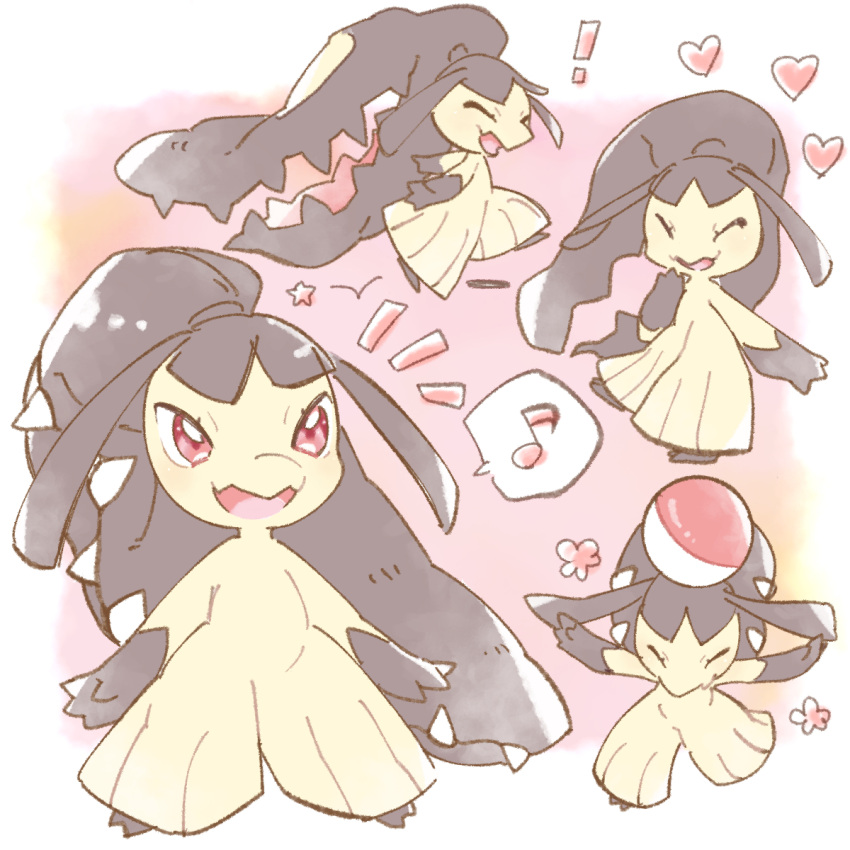 ! :d ball bright_pupils commentary_request gen_3_pokemon heart highres mawile multiple_views notice_lines open_mouth outstretched_arms pokemon pokemon_(creature) red_eyes smile spoken_exclamation_mark standing star_(symbol) sunomaerenoato tongue white_pupils