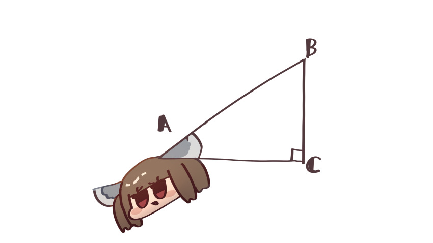 1girl absurdres blush_stickers brown_hair commentary geometry head_only headgear highres math open_mouth pun red_eyes shiburingaru short_hair solo touhoku_kiritan triangle voiceroid white_background