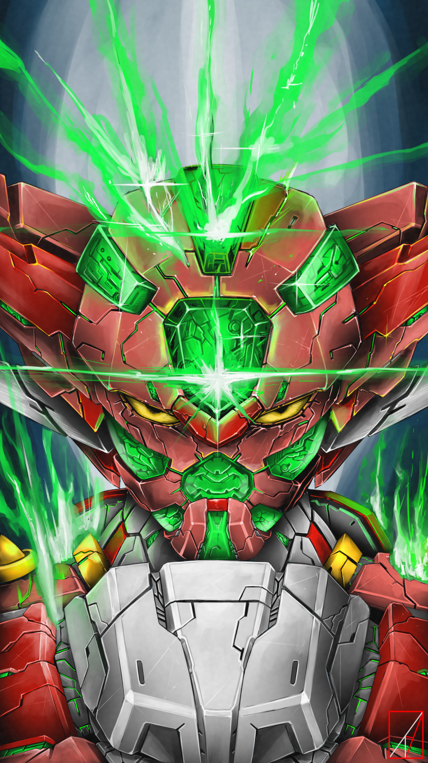 absurdres denjyou23 energy getter_robo glowing highres looking_at_viewer mecha no_humans portrait science_fiction shin_getter-1 shin_getter_robo solo super_robot yellow_eyes