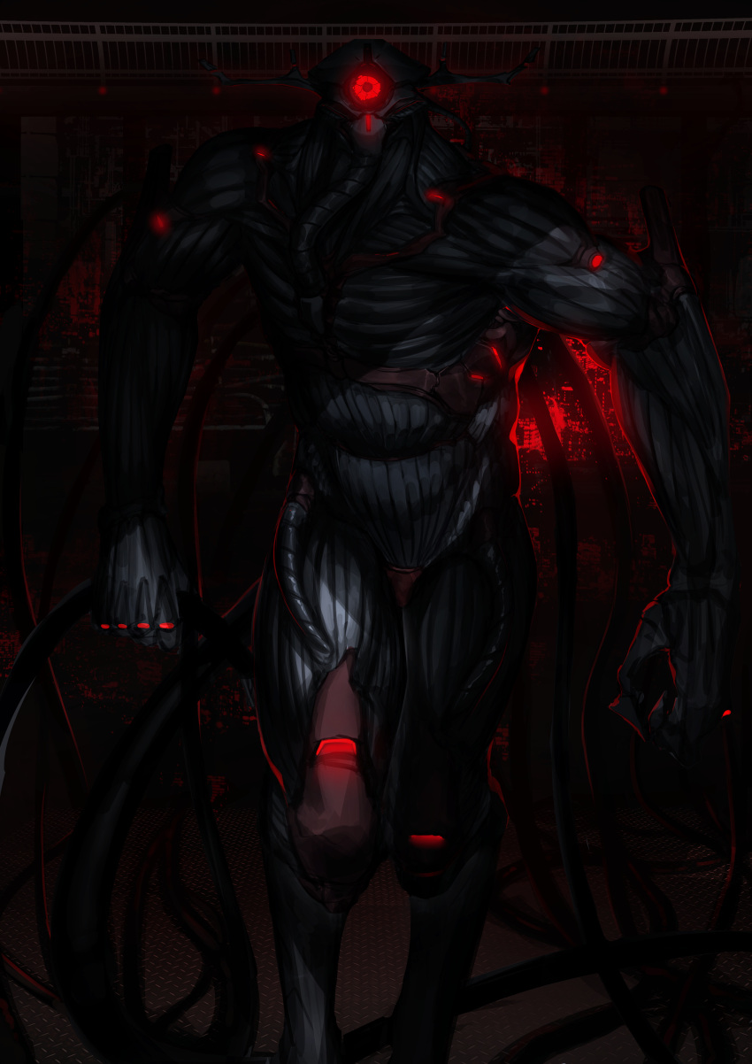 1other absurdres cable cyclops fixro2n glowing glowing_eye highres huge_filesize looking_at_viewer monster official_art one-eyed original railing red_eyes solo walking