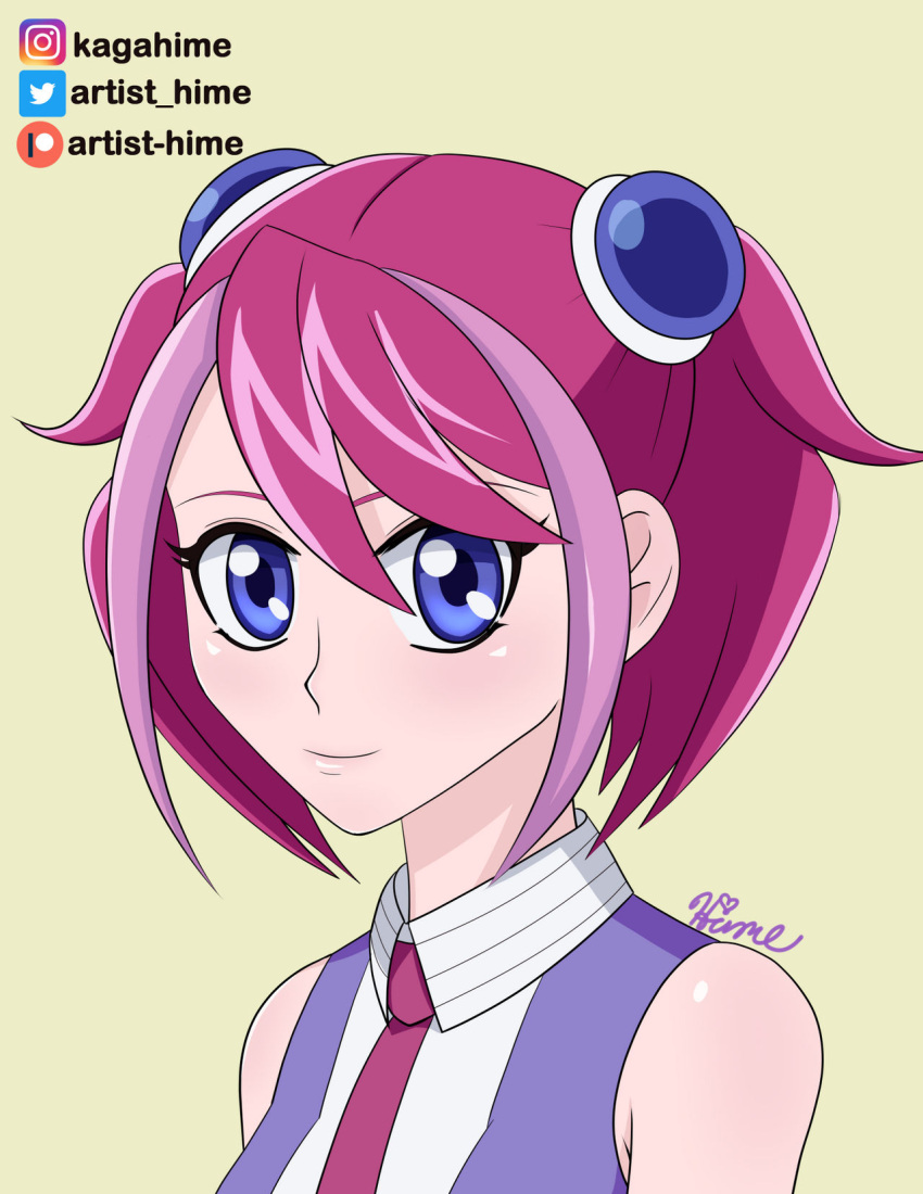 1girl artist-hime blue_eyes exposed_shoulders hiiragi_yuzu pink_hair pink_neckwear short_twintails yuu-gi-ou yuu-gi-ou_arc-v