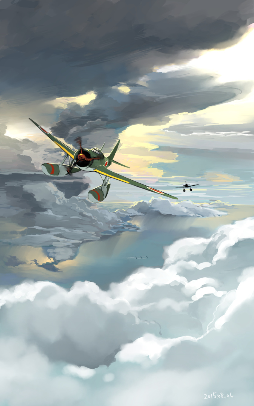 6+girls aircraft aircraft_request chagen_kokimu clouds dark_clouds dated day highres kantai_collection multiple_girls ocean outdoors scenery sky water