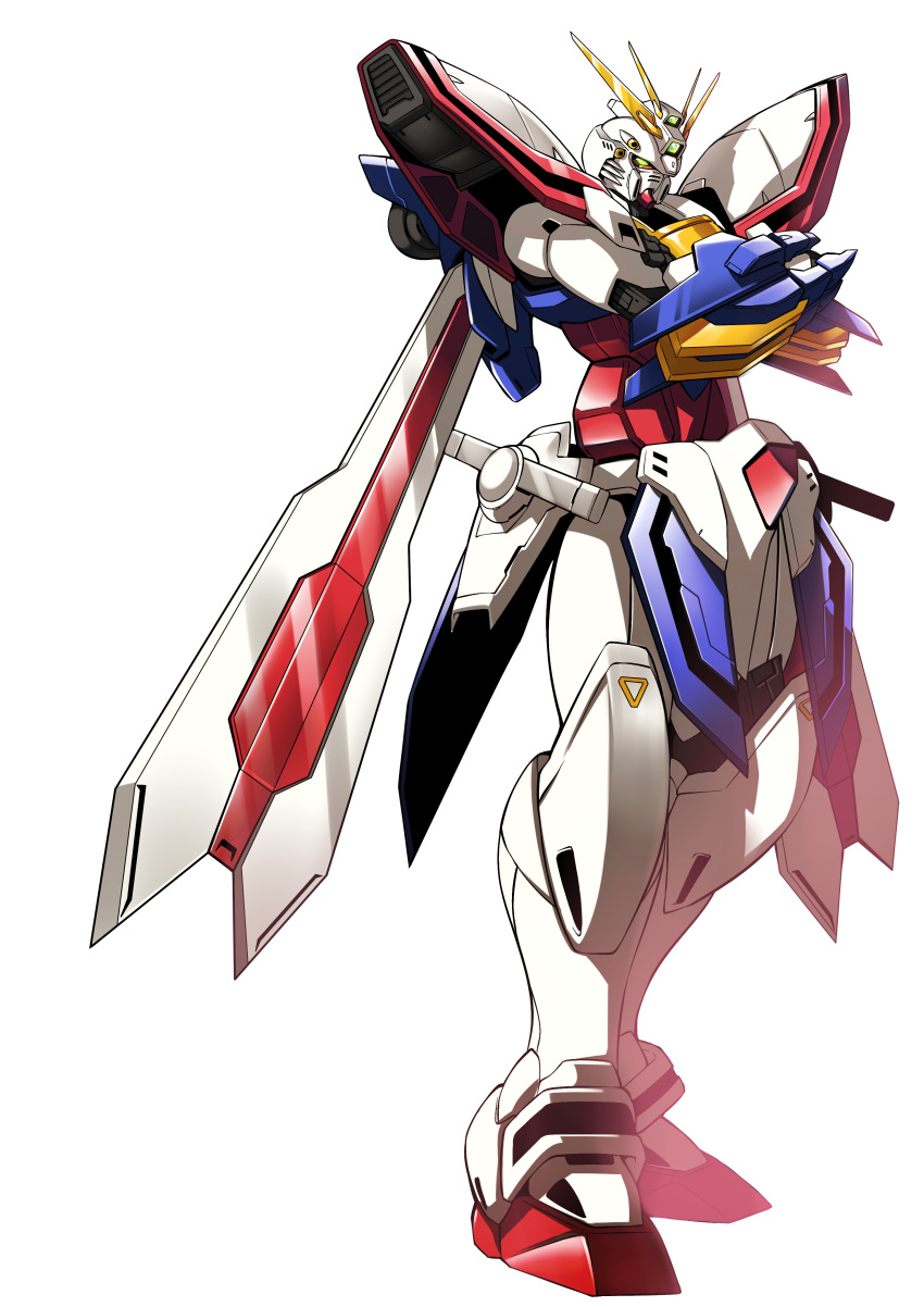 absurdres crossed_arms g_gundam god_gundam green_eyes gundam haganef highres looking_down mecha no_humans science_fiction solo standing v-fin white_background