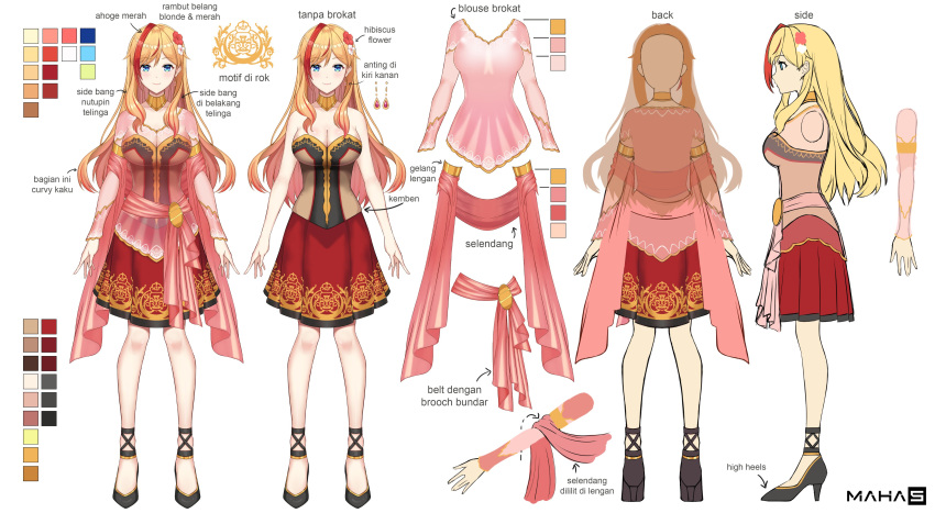 1girl absurdres blonde_hair blue_eyes character_sheet flower hair_flower hair_ornament highres kelinch1 maha5 nia_redalion solo virtual_youtuber