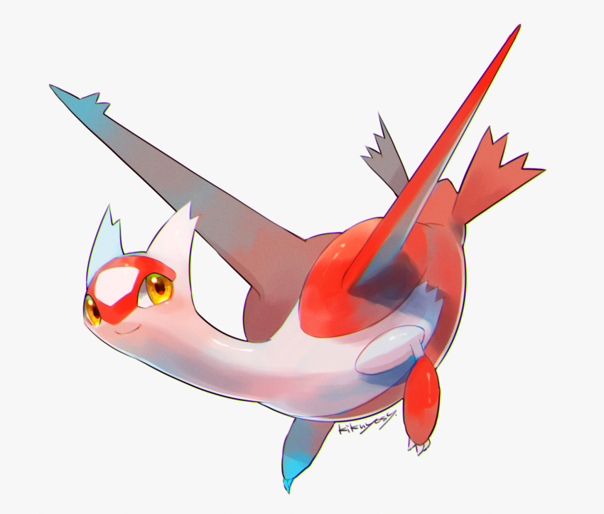 blush claws closed_mouth gen_3_pokemon highres kikuyoshi_(tracco) latias legendary_pokemon looking_to_the_side no_humans pokemon pokemon_(creature) shiny signature smile solo yellow_eyes