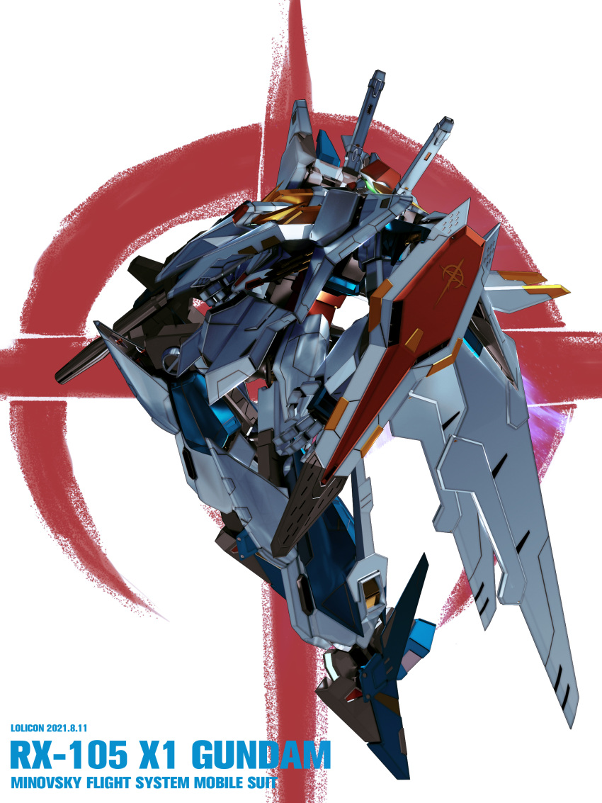 3d absurdres artist_name beam_rifle character_name commentary_request dated emblem energy_gun english_text glowing glowing_eyes green_eyes gundam gundam_hathaway's_flash highres lolicon_(lolicon42051636) mecha mobile_suit no_humans photoshop_(medium) science_fiction shield solo symbol v-fin weapon white_background xi_gundam