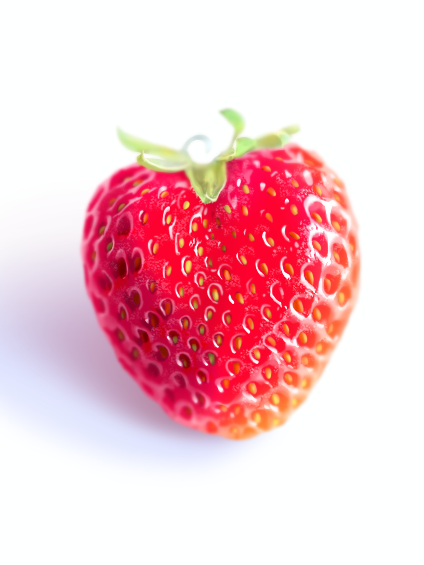 commentary_request food food_focus fruit highres huge_filesize making-of_available no_humans original photorealistic seed shadow strawberry white_background yakkunn