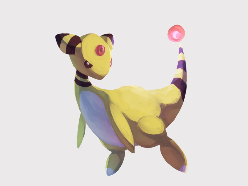 ampharos brown_eyes full_body gem gen_2_pokemon glowing highres looking_to_the_side no_humans pn_(ltpn_257) pokemon pokemon_(creature) simple_background solo white_background