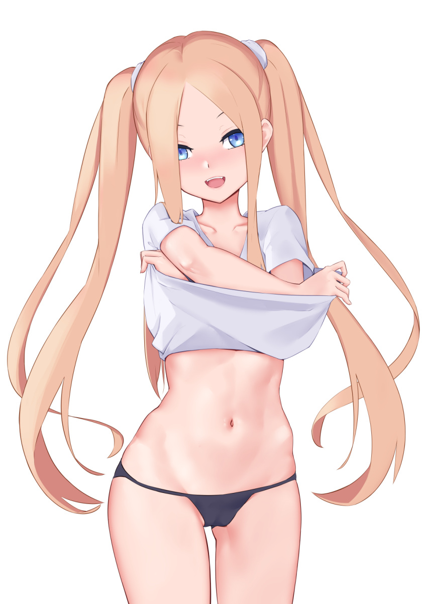 1girl abigail_williams_(fate) bangs blonde_hair blue_eyes blush breasts fate/grand_order fate_(series) forehead highres jilu long_hair looking_at_viewer navel open_mouth parted_bangs small_breasts smile solo thighs