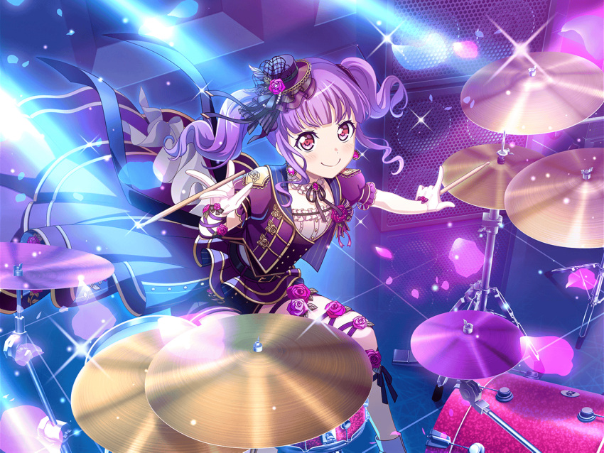 bang_dream! blush dress drums long_hair purple_hair red_eyes smile twintails udagawa_ako